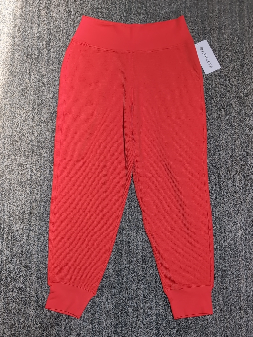 NWT Athleta Coaster Luxe Waffle Jogger Pants Bright Red Textured Medium M